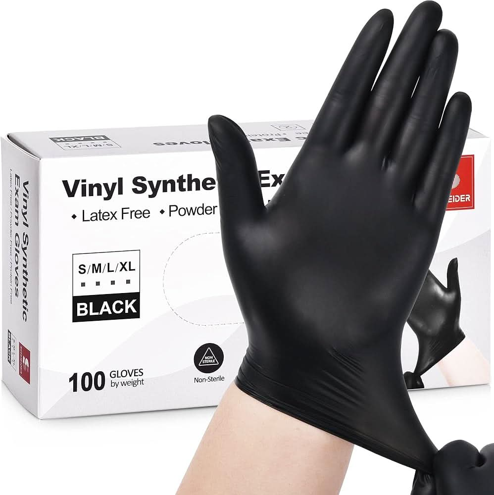 GP Craft-LW Black Vinyl Synthetic Exam PF Gloves, 3 mil CLWVBK3