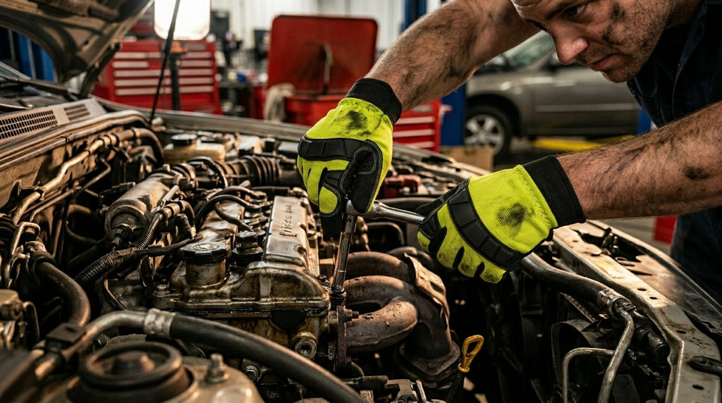 VizoCare Tuff Gard Hi-Viz Green Synthetic Mechanic Gloves