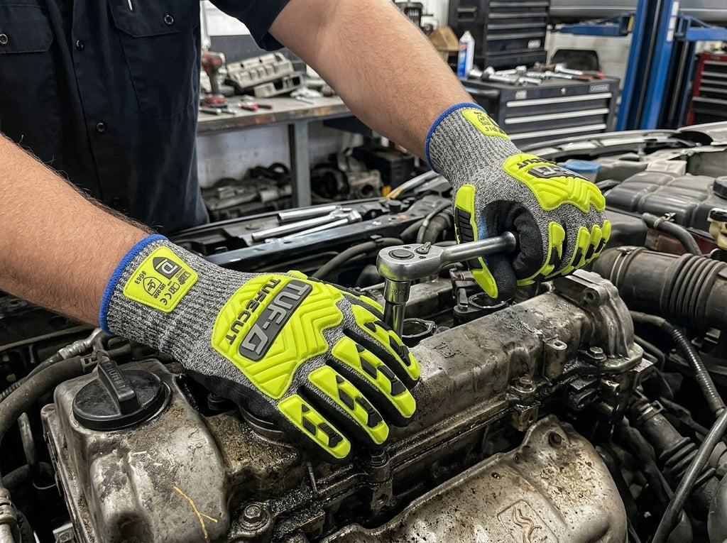 VizoCare Tuff Gard ANSI A5 Cut Resistant Mechanic Gloves Hi-Viz