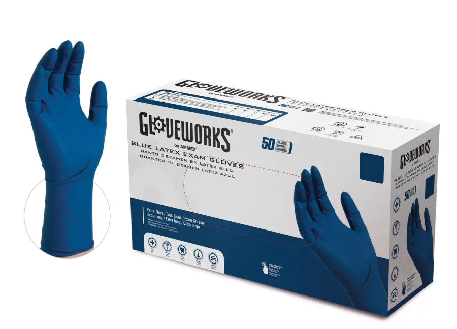 AMMEX Gloveworks Latex Exam Gloves 14 mil (Case of 500) - Gloves