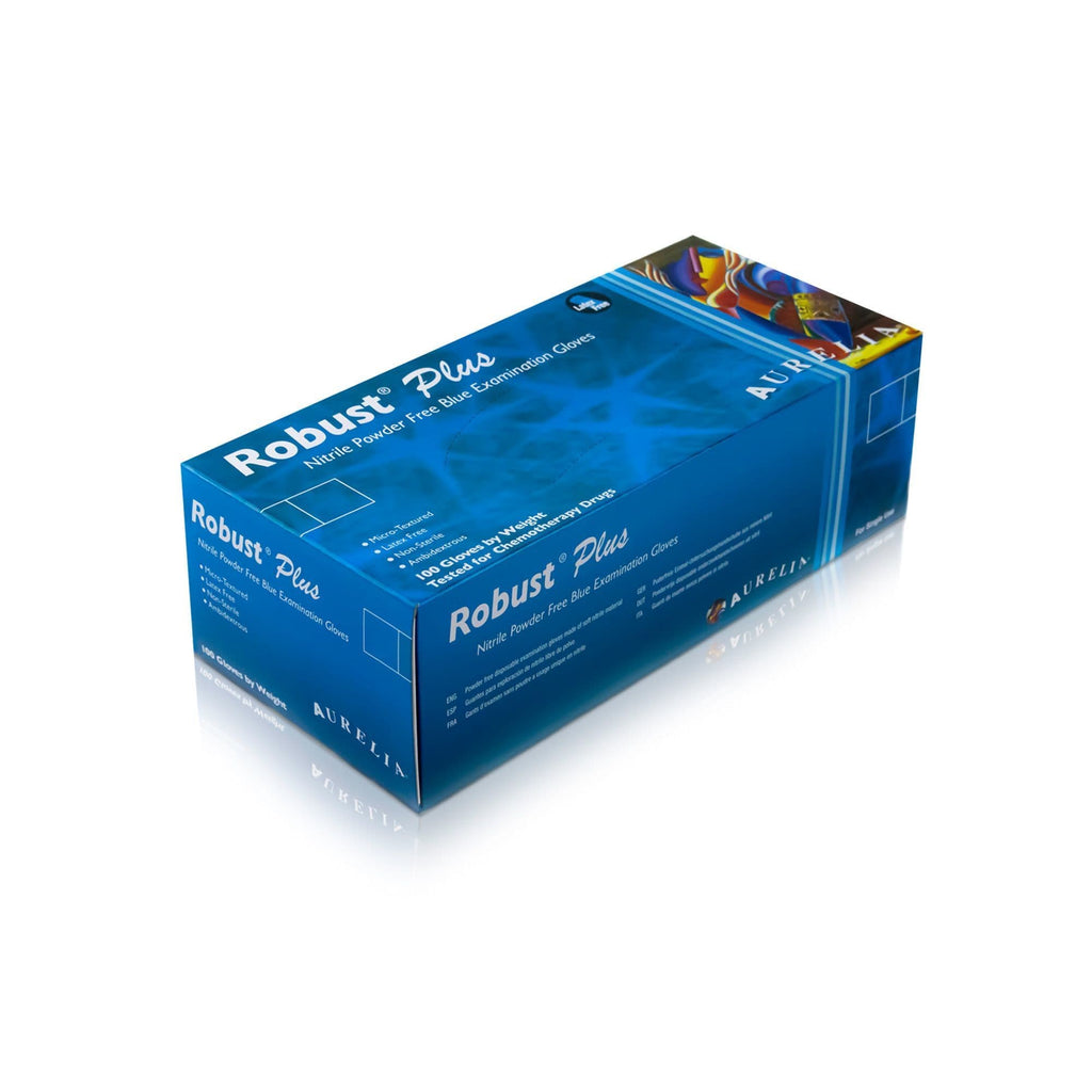 Blue Examination Gloves Aurelia Robust Plus Extended Cuff Nitrile 5 mil CAUPB5